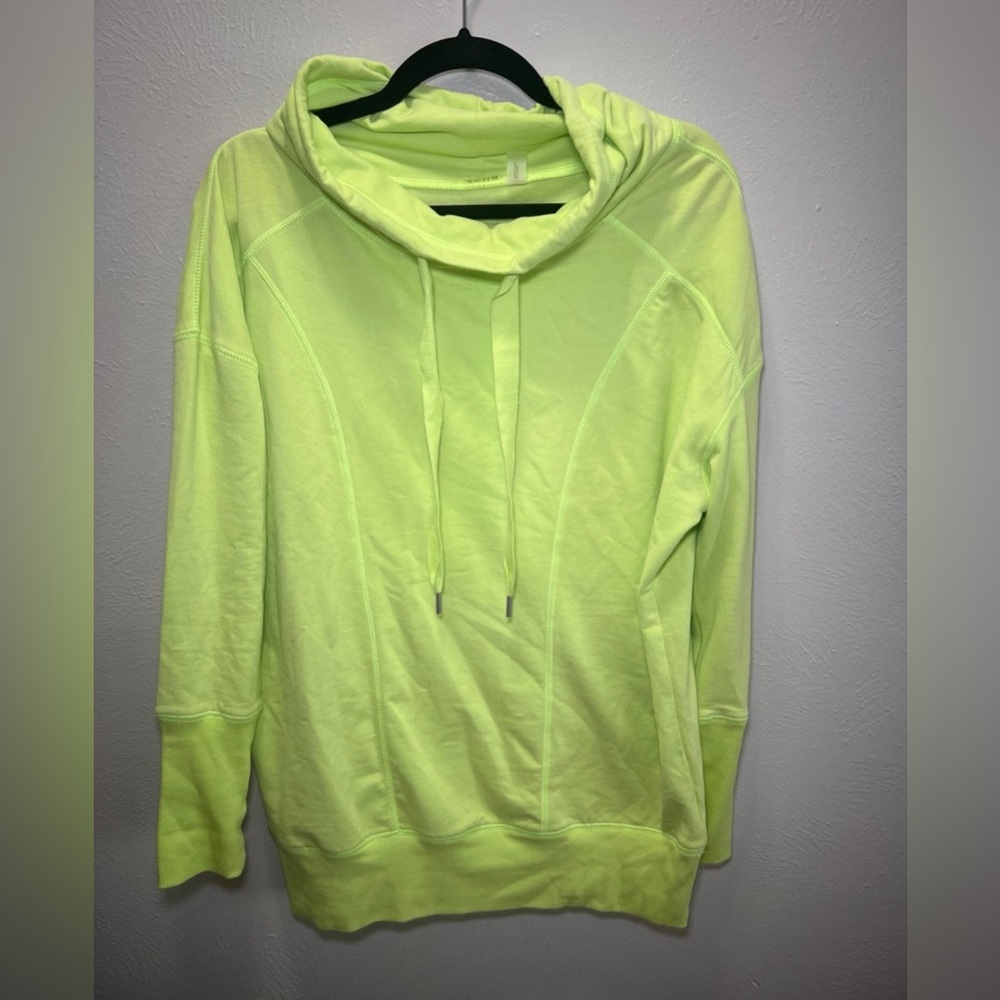 Zella Neon Green Funnel Neck Pullover Sweatshirt Size Medium Bright Colorful